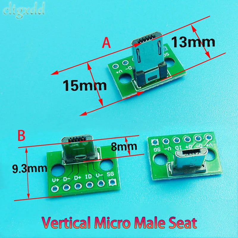 USB 2.0 Micro Male Interface Vertical Male Connector PCB Converter Adapter Board 180 Degree Vertical 5PCS Squareness