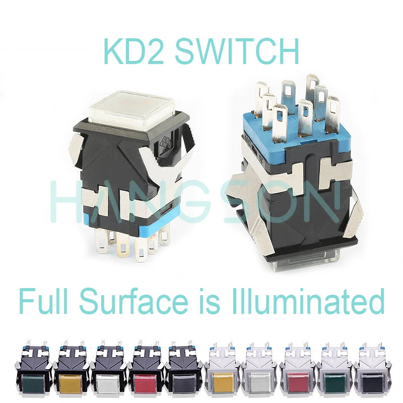 25PCS KD2 Push Button Switch Momentary Latching Square With Full Surface Light LED Indicator 8PIN 3A/250V 6A/125V