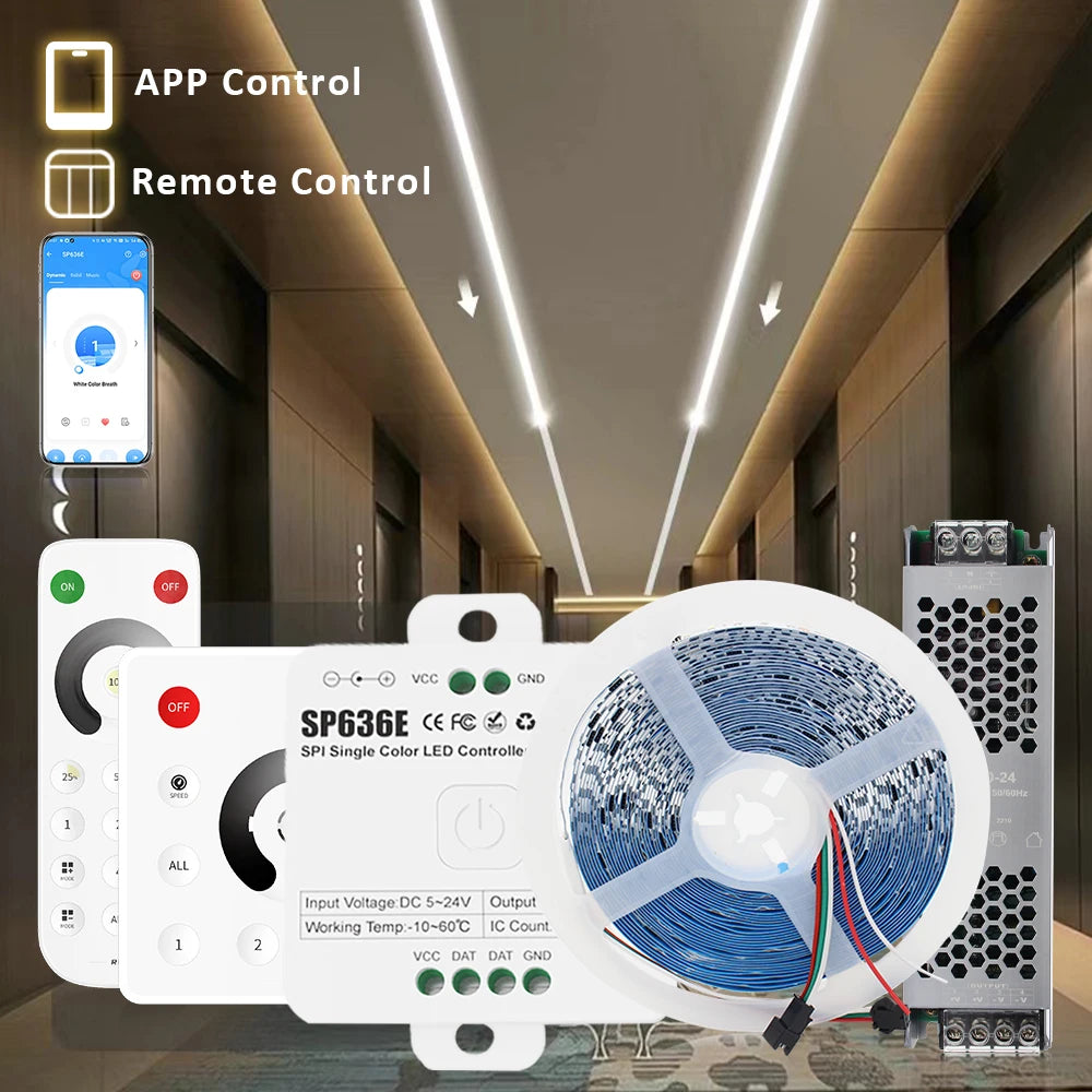 24V WS2811 Running Water Flowing Led Strip Light 2835 10M 15M 20M Horse Race Tape Lamp with SP636E BanlanX App 2.4G Controller