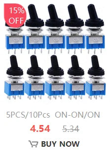 5PCS Miniature Toggle Switch Double Pole Double Throw DPDT (MTS202) ON-ON 120VAC 6A 1/4 Inch Mounting MTS-202