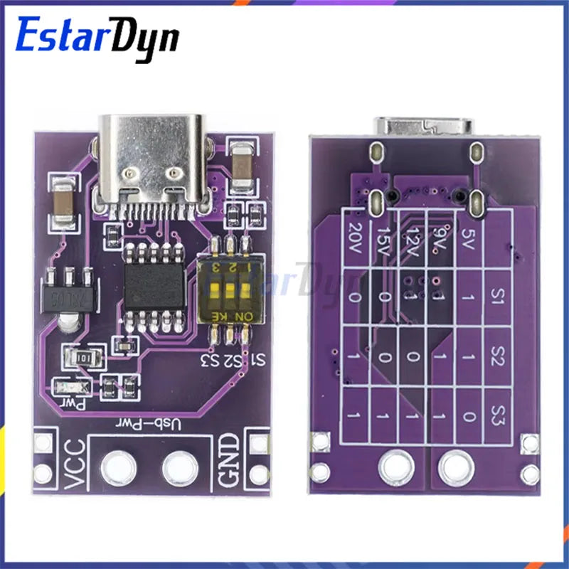 USB-C PD QC AFC Fast Charge Decoy Module 5V/9V/12V/15V/20V Fixed Output, Sink Trigger for Solar Charger Phone Power Bank DIY