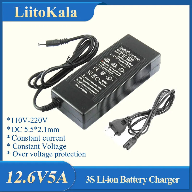 LiitoKala 12V 24V 36V 48V 2A/5A 3S 6S 7S 10S 13S 18650 Lithium Battery Charger 12.6V 29.4V 42V 54.6V DC 5.5*2.1mm