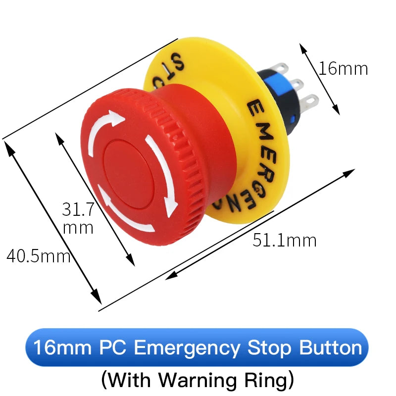 16mm Plastic Emergency Stop Switch Latching Self-locked 1NO1N Red Mushroom Head Electrical Control Push Button Switch VaneAims