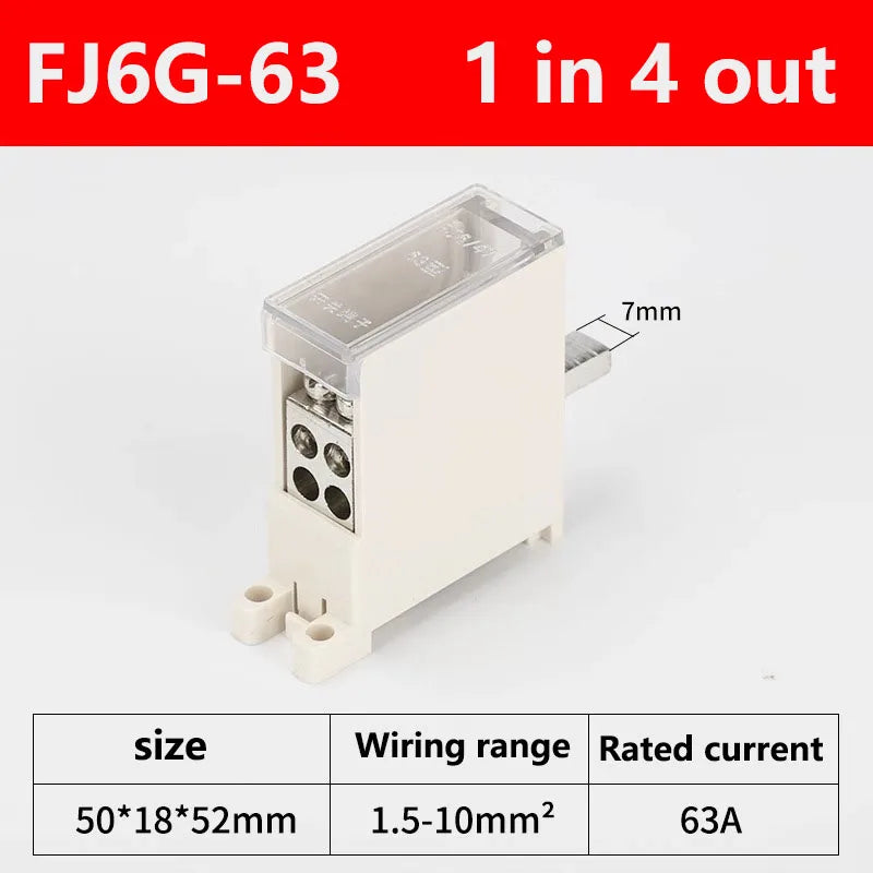 Breaker Junction Box 1 IN Mehrere-OUT FJ6G-63 Luft Schalter Terminal Block DZ47 Branch Terminal Universal Wire Connectors 4-16mm