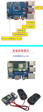 Raspberry Pi Zero 2W USB 2.0 Hub Expansion Board - 100Mbps RJ45 Ethernet + Audio Jack & Pogo Pin Power Supply