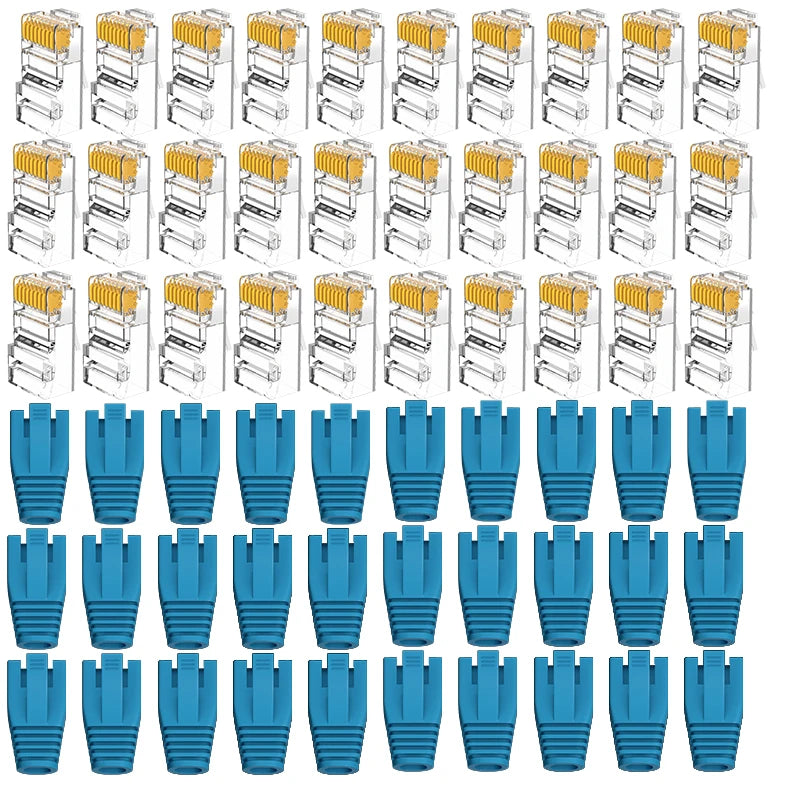 RJ45 Connector CAT6 Pass Through Connectors Crystal End Gold-Plated 8P8C UTP Protective Case Ethernet Network Modular Plug