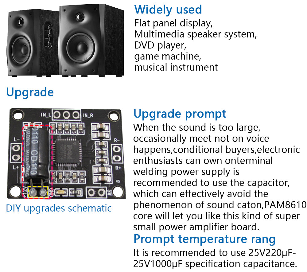PAM8610 Digital Power Amplifier Board 2x15w Dual Channel Stereo Mini Class D 12V Mini Hi-Fi Audio Stereo Module 2X10W