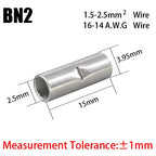 BN Copper Electrical Wire Cable Connection Crimp Sleeve Tubular Ferrule Lug Connector Non-Insulated Tube Butt Splices Terminal