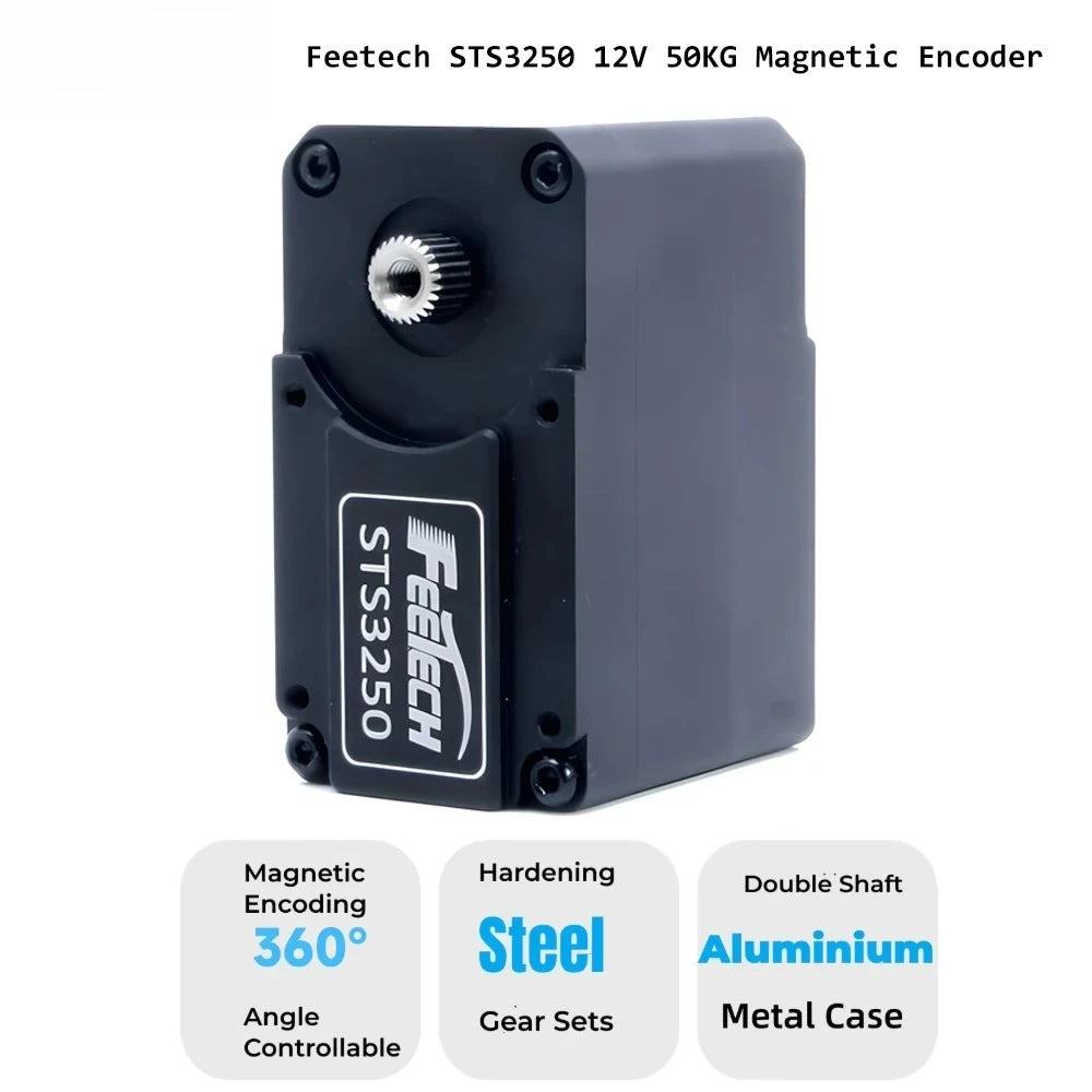 Feetech STS3250 12V 50KG Magnetic Encoder Double Shaft TTL Servo Coreless Motor Aluminum Case 360 Degrees Serial Bus Smart Servo