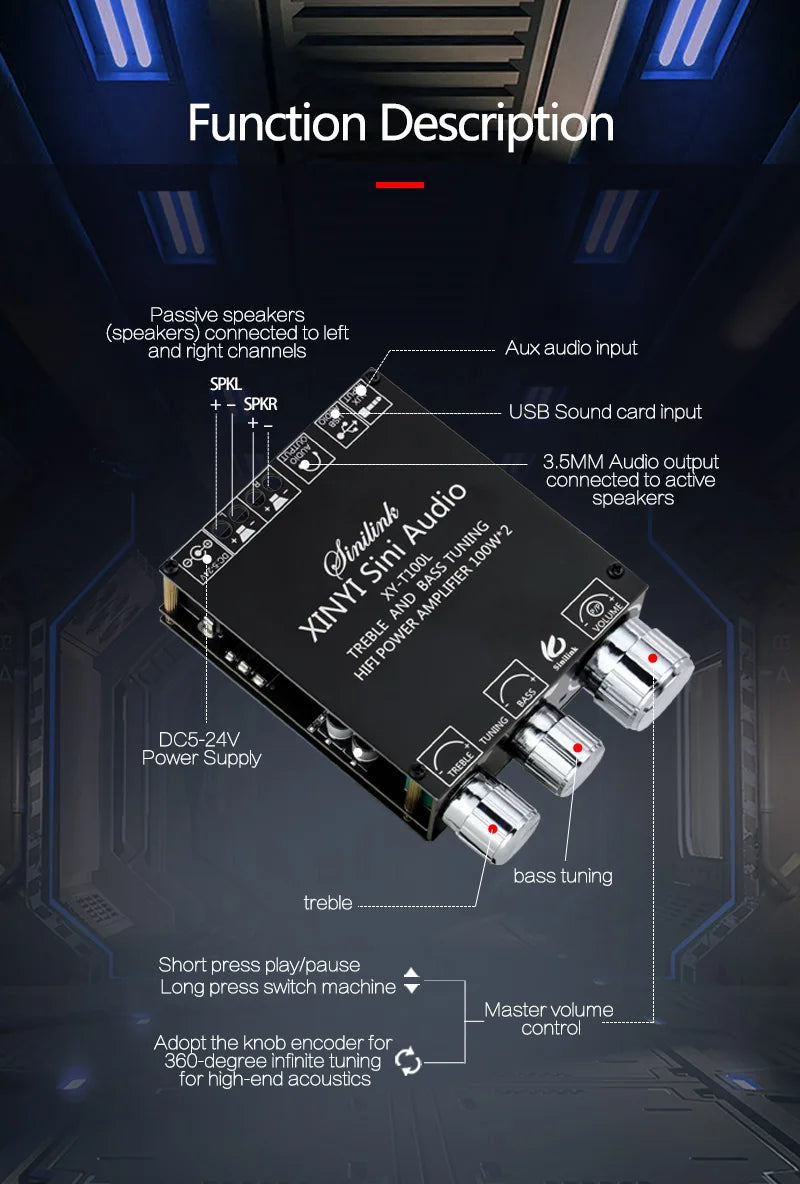 100W+100W TPA3116D2 Bluetooth 5.0 Power Subwoofer Audio Amplifier Board Home Theater HIFI Stereo Audio Amplifier AMP AUX