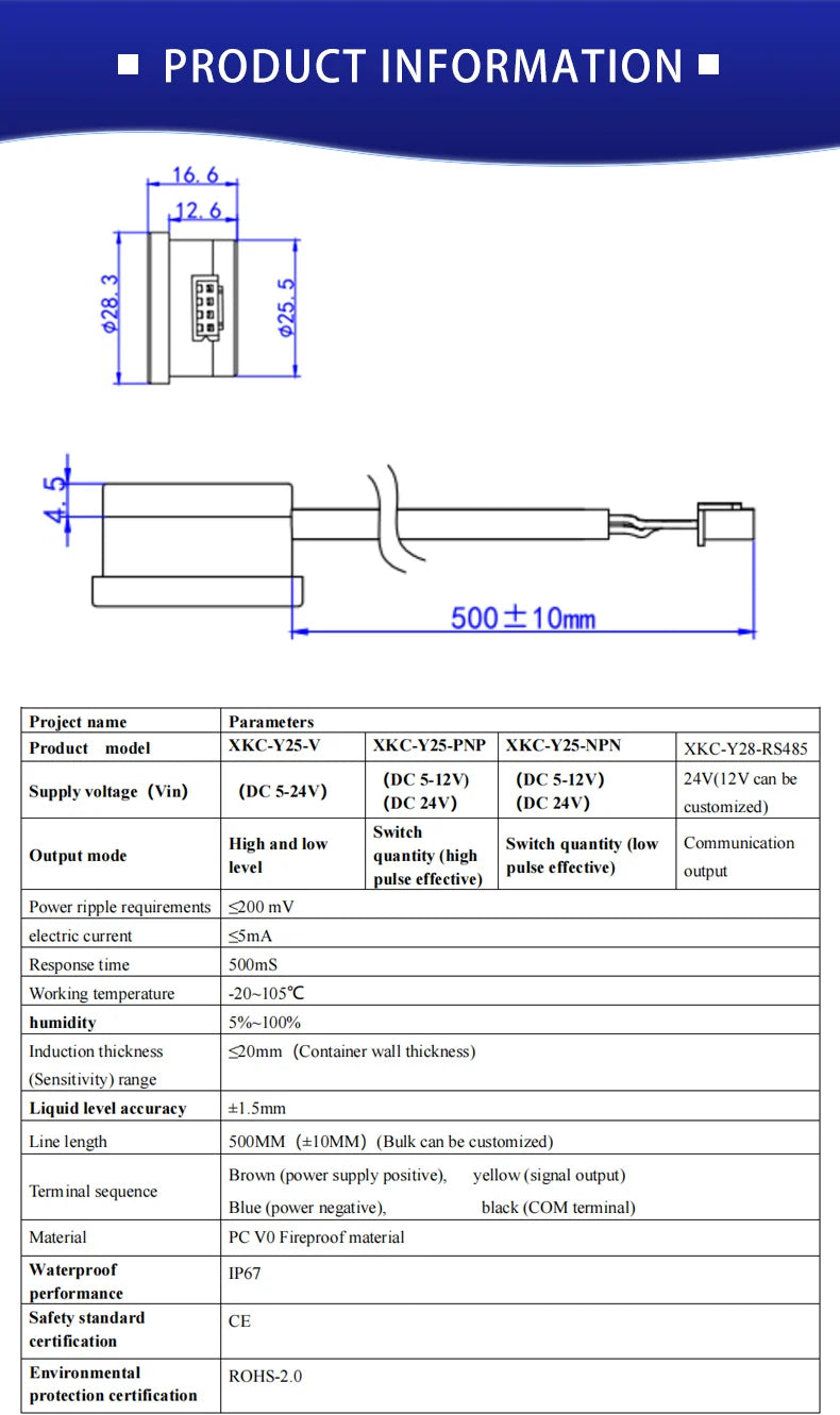 Touchless Contactless Capacitive 5-24V Water Sensor Liquid Level Sensors Switch with High Precision and Stability
