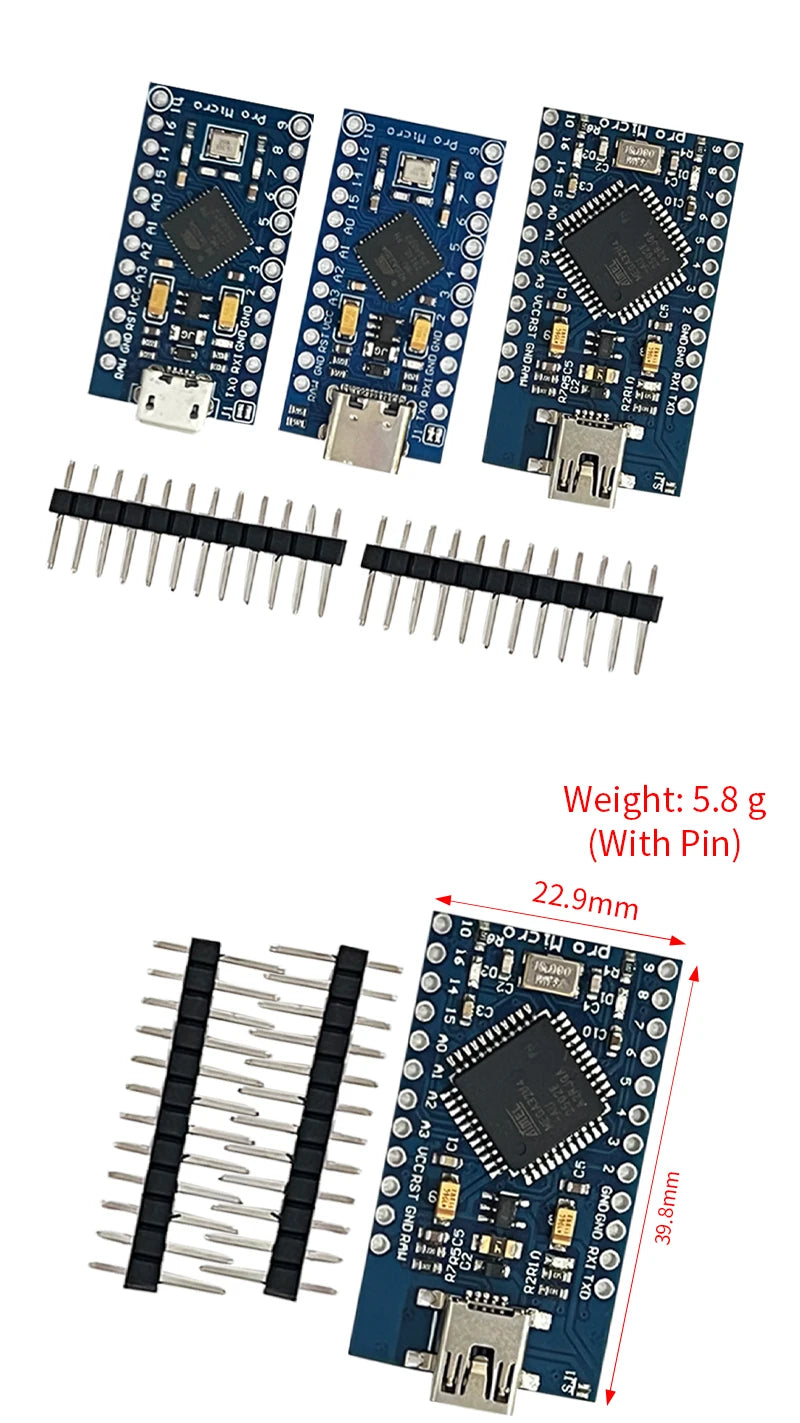 XZG Pro Micro ATmega32U4 5V 16MHz Replace ATmega328 For Arduino Pro Mini With 2 Row Pin Header For Leonardo Mini Usb Interface