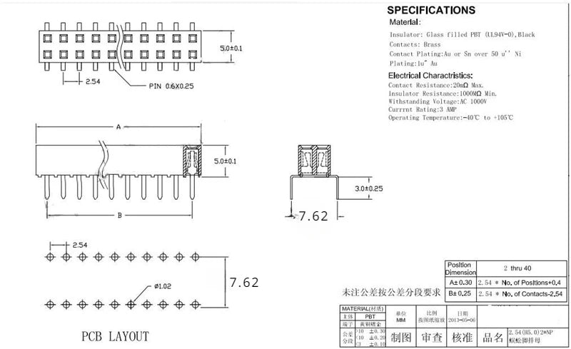 10pcs 2.54mm Bottom Entry Type Straight 2X5/6/7/8/10/11/12/20/40P PH5.0mm Double Row Gold-plated PCB Female Pin Header Connector