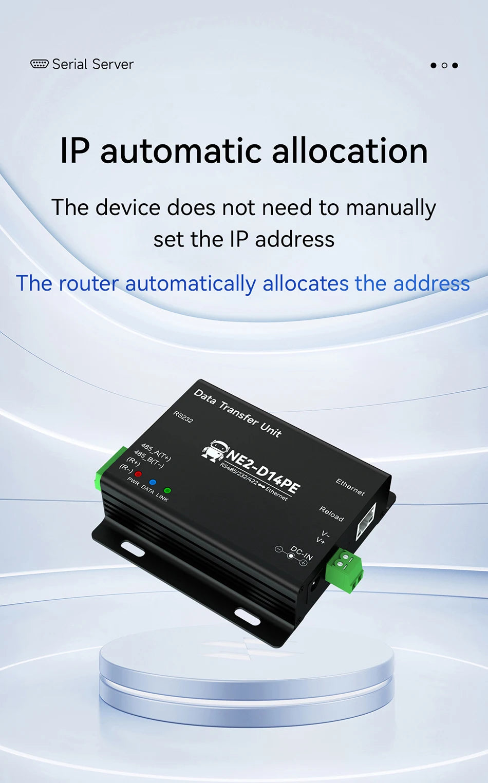 RS485/RS232/RS422 to Ethernet Serial Server Modbus Gateway POE Power Supply MQTT CDEBYTE NE2-D14PE Power and Signal Isolation