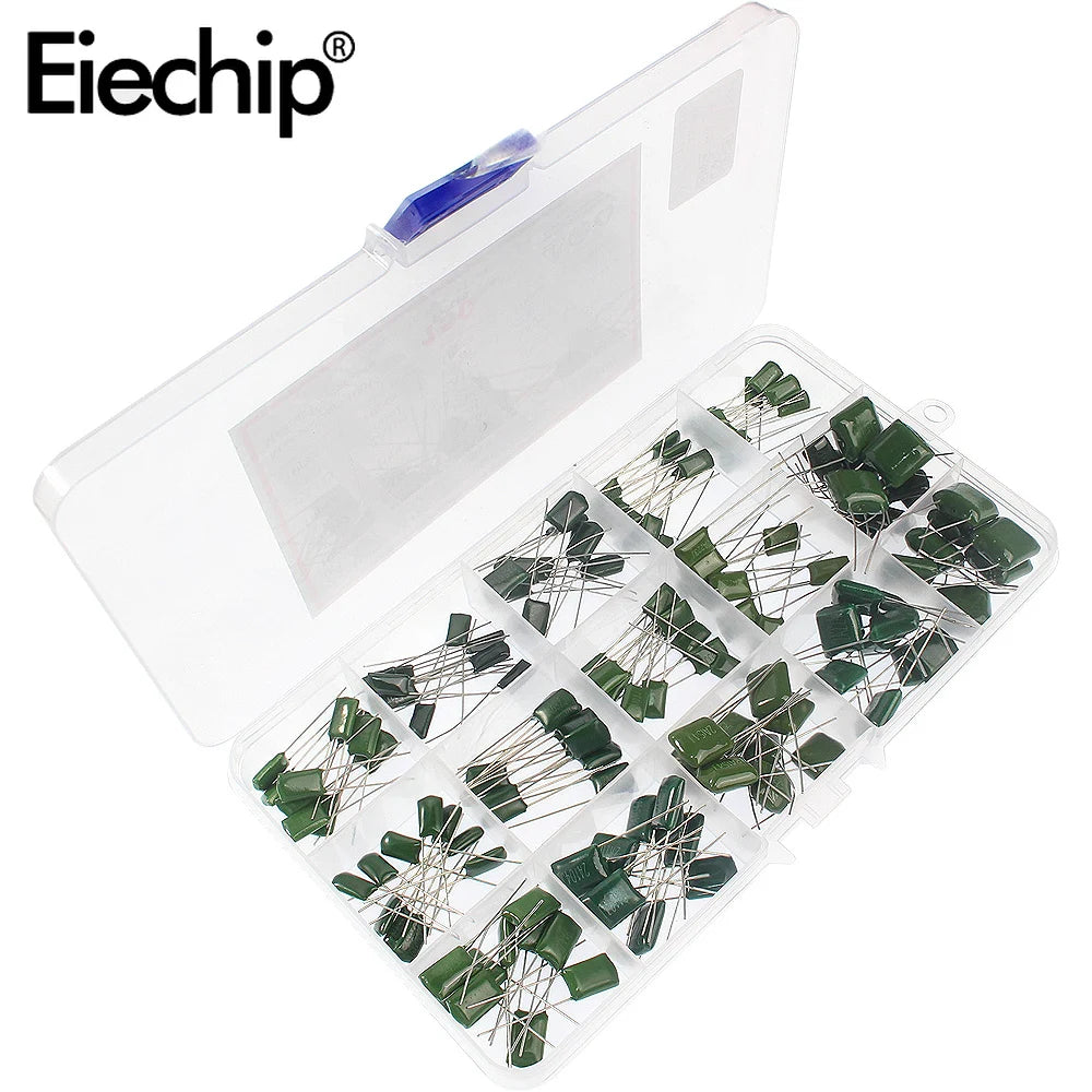 150/180/620PCS Polyester Film Capacitor Kit 100V 0.33NF-470NF 1nF 1.5nF 2.2nF 100nF 2A102J 2A333J 2A222J 2A392J 2A332J 2A822J