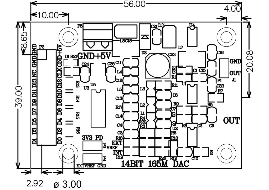 DAC904 High speed DAC Module Board 14bit parallel 165MSPS sampling waveform generator FPGA development for DAC Module Board