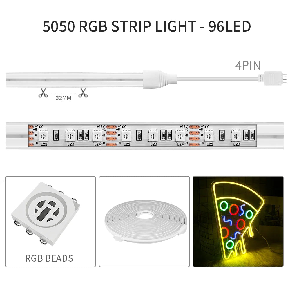 Dream Color LED Neon Strip WS2811 5050 RGBIC P67 Waterproof   Addressable Smart IC Flexible Light Tape for Room DIY DC12V/24V