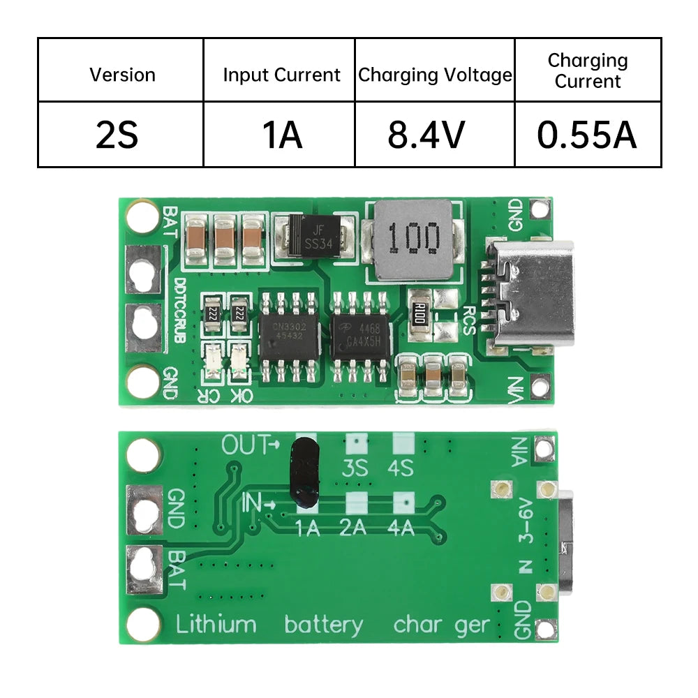 Type-C BMS 2S 3S 4S 1A 2A 4A 18650 Lithium Battery Charger Board Step-up Boost Module Li-Po Polymer Li-Ion Charger 8.4V 12.6V