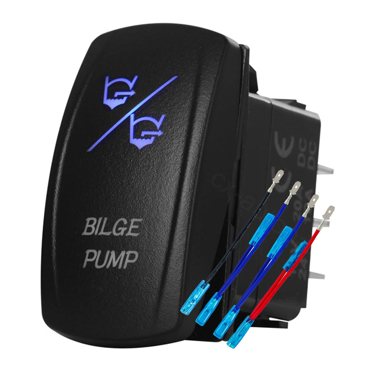 12V 24V Boat Trim Tabs Switch (ON)-OFF-(ON) Momentary Rocker Switch Waterproof Blue Light ON-OFF Toggle Switch With Harness