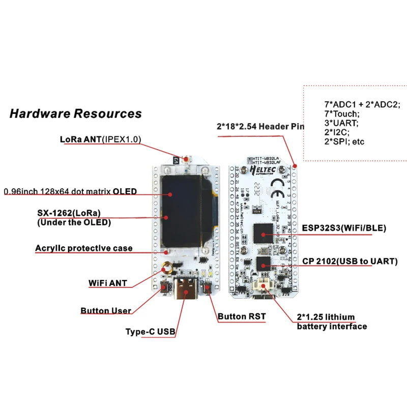 2PC WIFI lora 32 V3 IoT  Optional shell , ESP32 Chip 0.96 inch OLED Display  Support Bluetooth WiFi Compatible with Arduino
