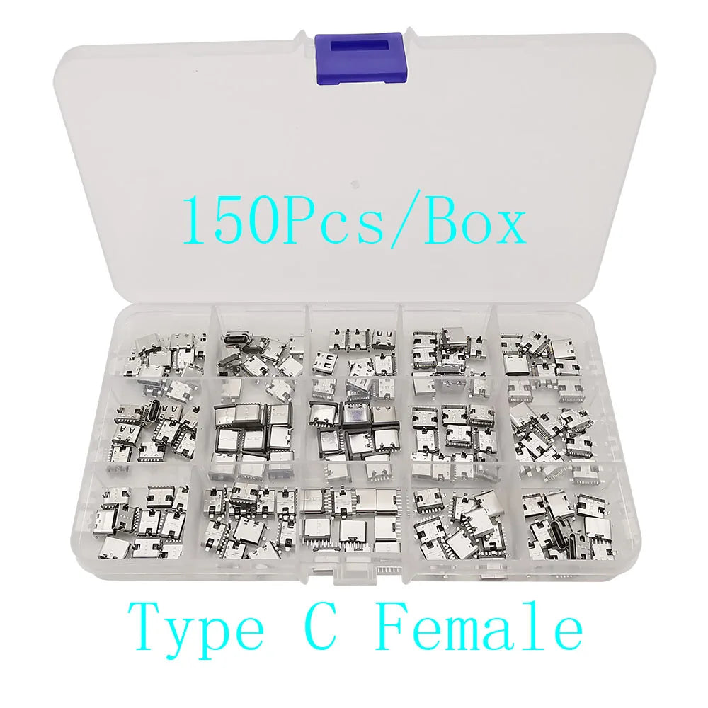 1Box Type-C USB Female Charging Dock Connectors Kit 2/6/16 Pin SMD DIP PCB DIY Repair Charging Port USB-C Type-C Socket Jack