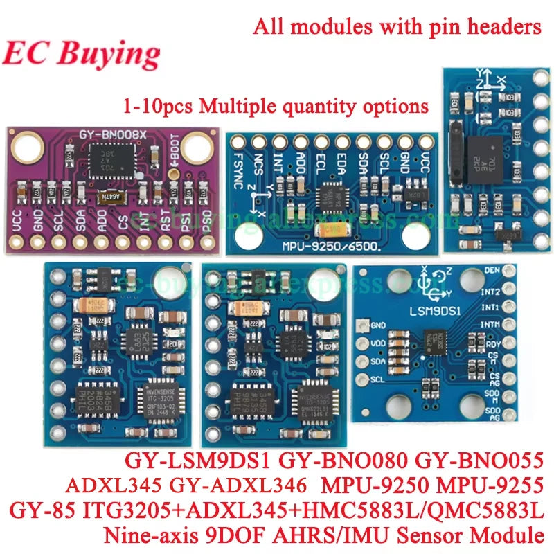 1-10Pcs LSM9DS1 GY-BNO080 BNO055 9 Nine-axis IMU Electronic Compass Accelerometer Gyro Magnetometer/Inertial Measure Sensor I2C