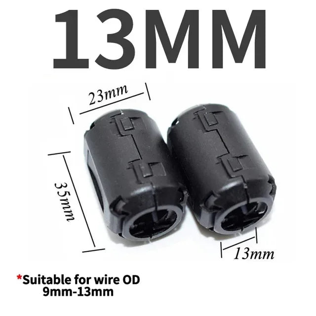20PCS 3.5/5/7/9/13mm Ring Core Ferrite Bead Clamp Choke Coil EMI RFI Noise Filter Clip Snap Cable for Black Magnetic Snap-on