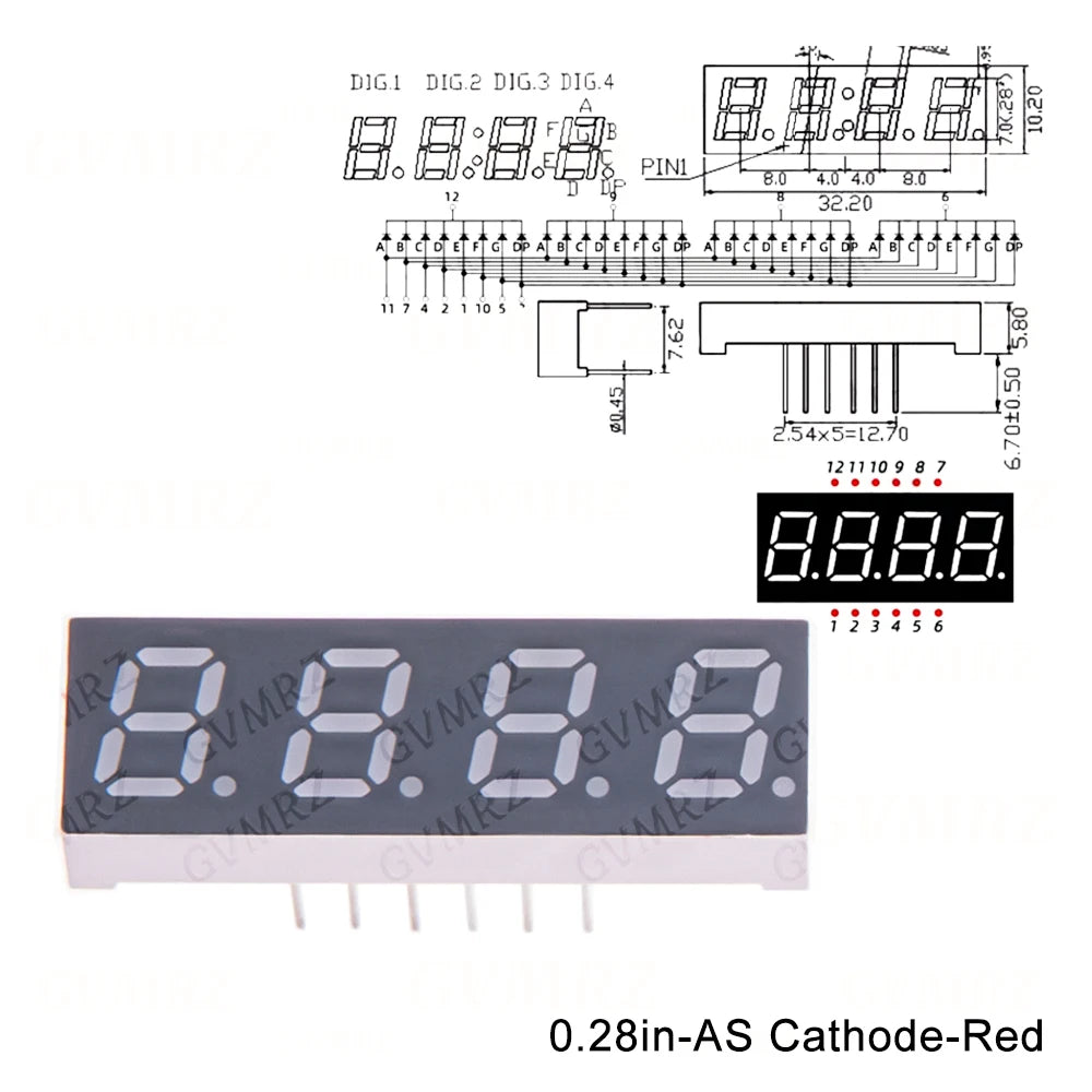 2PCS/5PCS Digital tube Common AnodeCathode Red 1 2 3 4 Bit digital Tube 0.28inch LED Display 7 segment