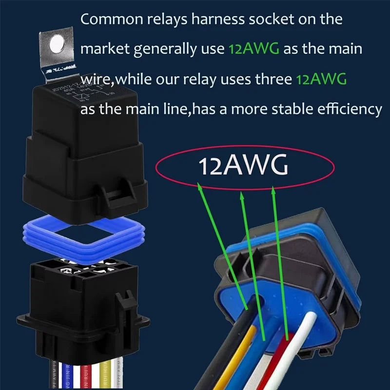 4Pin 5Pin Waterproof Relay and Harness Tinned Copper Wires Automotive Relay and Harness Set 12/24V 40A DC Relay Kit