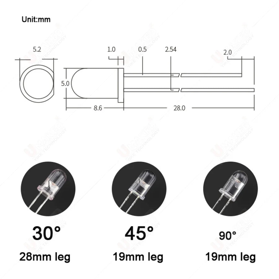5mm 10mil IR LED Emitting Diodes 850nm 30/45/60/90 Degree Transmitter Emitter Infrared Phototransistor Photodiode Invisible DIP