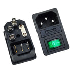 AC Power Cord Socket With Rocker Switch Rocker Switch Fuse Holder, 250V/AC 10A Connector Plugss Connector 3 Pin IEC320 C14