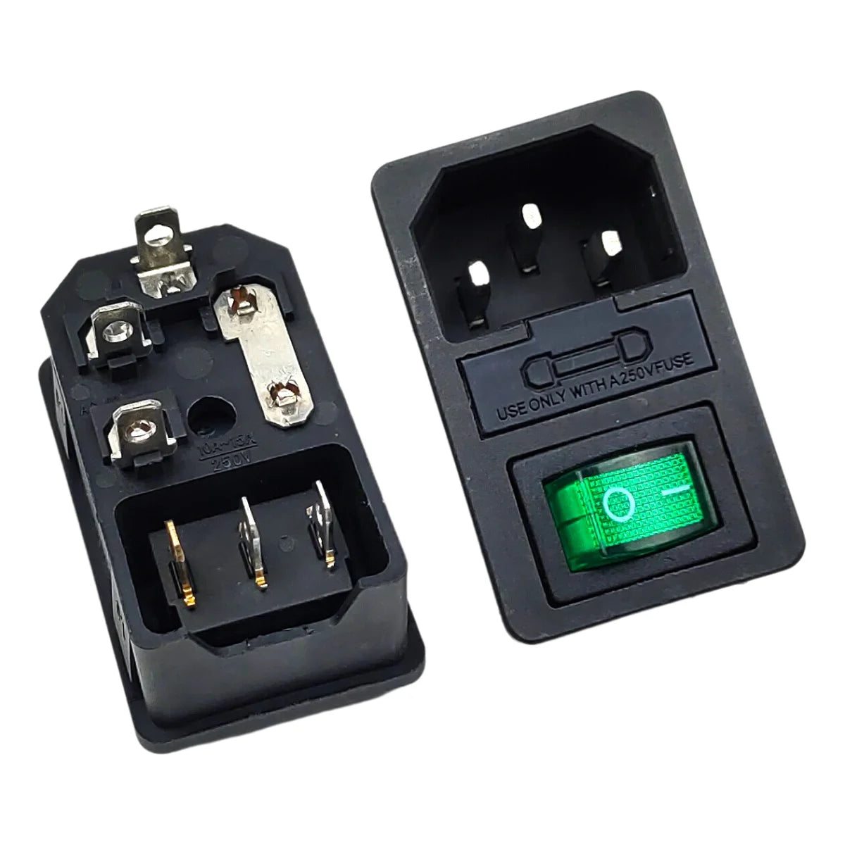 AC Power Cord Socket With Rocker Switch Rocker Switch Fuse Holder, 250V/AC 10A Connector Plugss Connector 3 Pin IEC320 C14