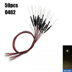 50Pcs 0402 0603 SMD Lamp Wired Micro Litz Led Pre-soldered Chip Wired 12V 30cm Railway Model Toy Light DIY Leads with Resistance