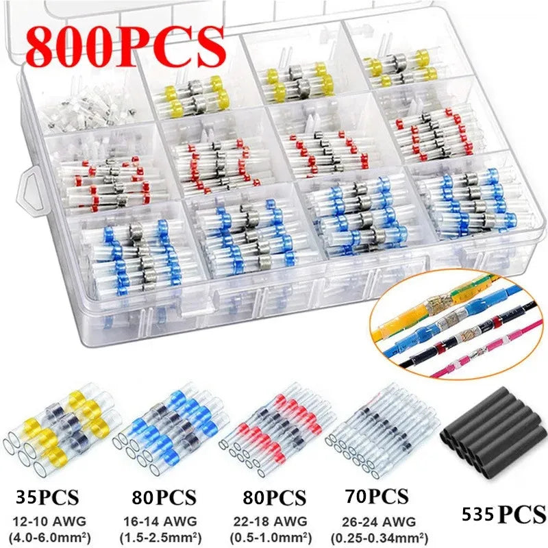 300pcs-800pcs Solder Sealed Wire Connectors Heat Shrink Solder Butt Connectors Solder Connector Kit Automotive Marine Insulation