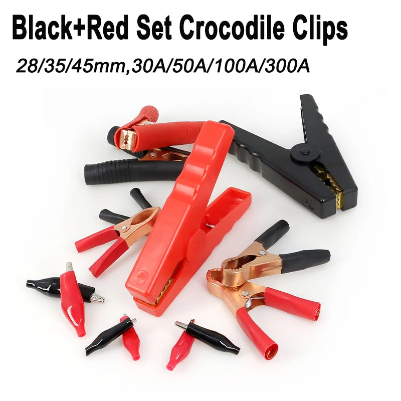 30A-300A 28/35/45mm Black Red Set Crocodile Clip Crocodile Electrical Clamps Test Probe Meter Soft Plastic Alligator Test Clips