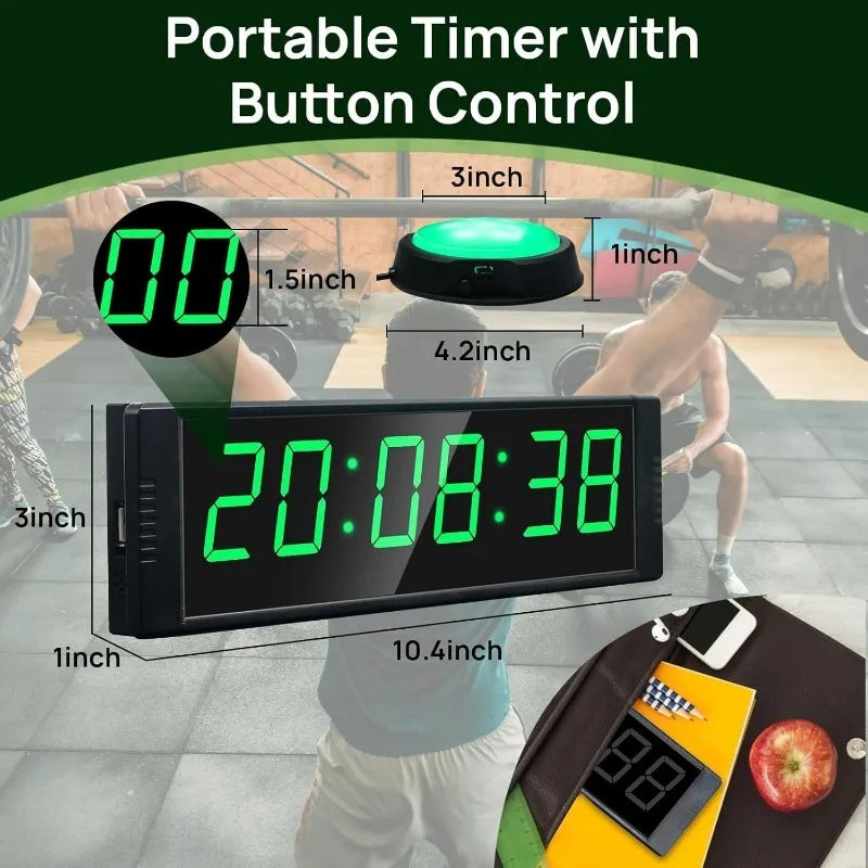 Gym Timer Clock for Home Fitness Timer with Stopwatch Button, Large Digital Stopwatch Countdown Clock, 12/24H Digital Wall Clock