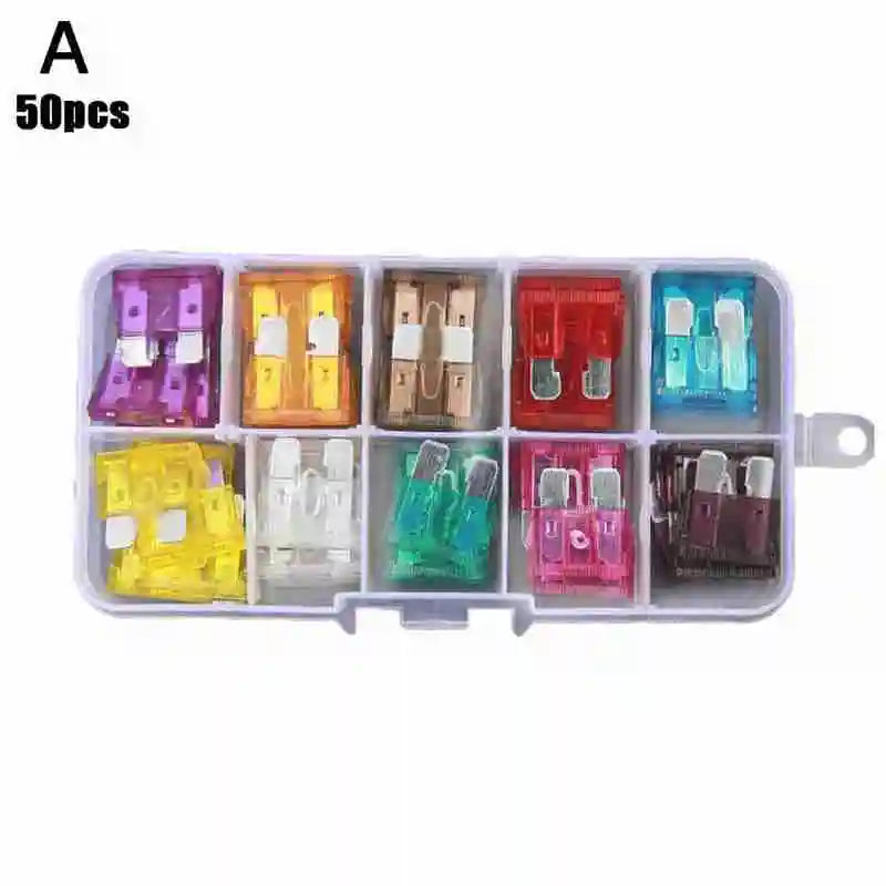 50/100Pcs Car Fuses Kit Assorted Auto Truck Standard Blade Fuse Assortment 2A 3A 5A 7.5A 10A 15A 20A 25A 30A 35A Auto Fuse