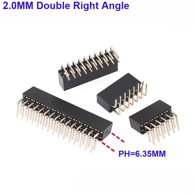 10pcs 2.0mm PH6.35/7.2mm Double Row Female Bent Pin Connector Right Angle 90 degree Socket 2*2P-40 Pin