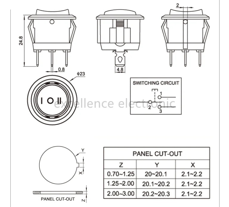 5/10 PCS KCD1-105 20mm Round Rocker Switch 3 Pin SPDT ON-OFF-ON Black Car Boat Automotive Toggle Switch