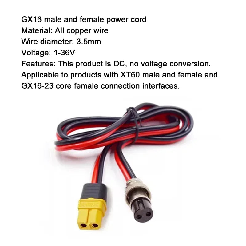 12AWG XT60 to GX16 2Pin/3Pin Aviation Plug Male and Female Power Output Line Electric Vehicle Battery Charging Line 0.3m-3M