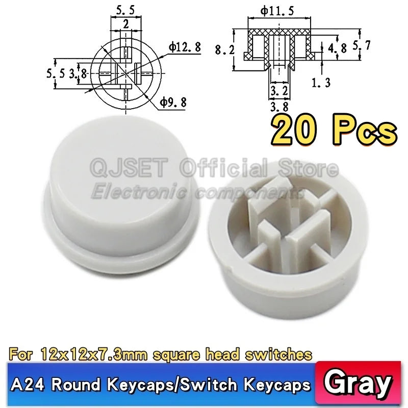20 Pcs Tactile Pushbutton Switch 12*12*7.3MM Micro Switch Pushbutton A14 A24 Pushbutton Cover 12x12x7.3MM Square Head Pushbutton
