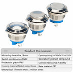19mm 1NO Momentary High Flat Head Waterproof Reset Metal Push Button Switch Screw Terminal Car Engine Doorbell PC Power Switch