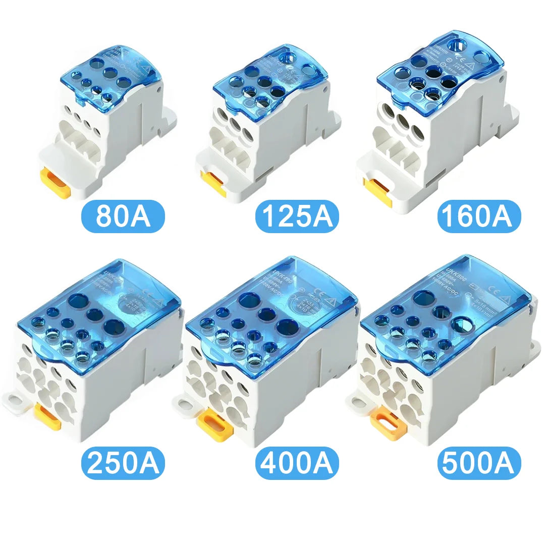 UKK 80A-500A High Current DIN Rail Power Distribution Block One Input Multiple Output Electrical Terminal Connector ```