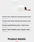 CBB60 start-up working capacitor 120UF 450V air pump air pressure car washing machine capacitor