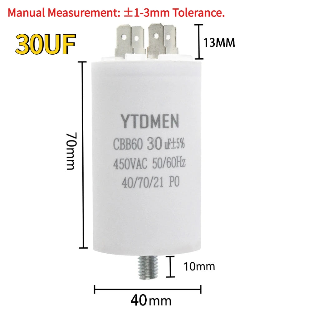 CBB60 Capacitor AC 450V Double Insert Electric Replacement Capacitors 4~60uF with Screw for Air Conditioner Motor Pump Fan ±5%