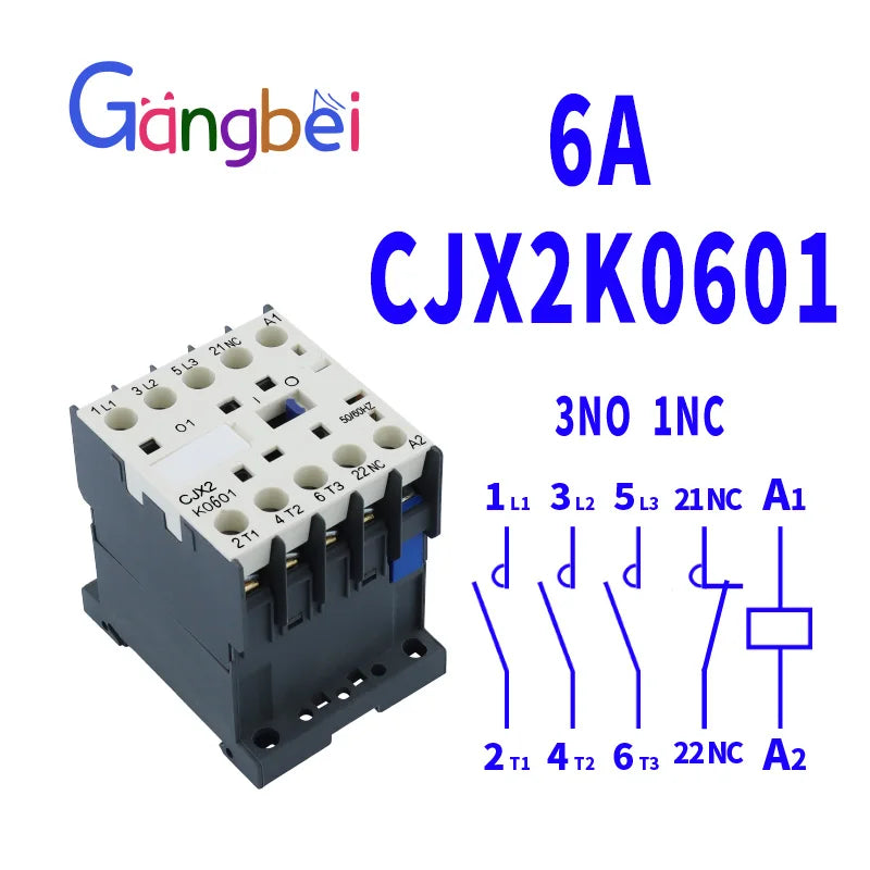 Mini AC Contactor, CJX2-K0910, K0901, K1210, K1201, K1610, 3main 1NO/3main 1NC Coil Voltage,230V, 50Hz,60Hz,9A,12A,16A 110V,24V