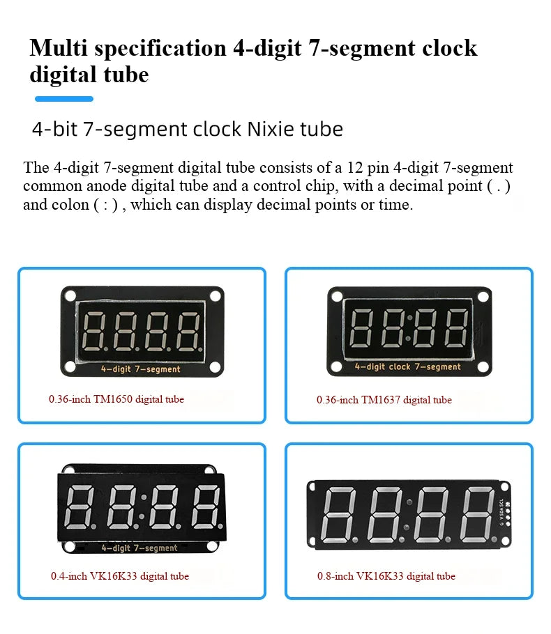 I2C 4-digit 7-segment LED Display Module, Supporting Coexistence of Decimals and Clocks I2C Digital Tube Compatible with HT16K33