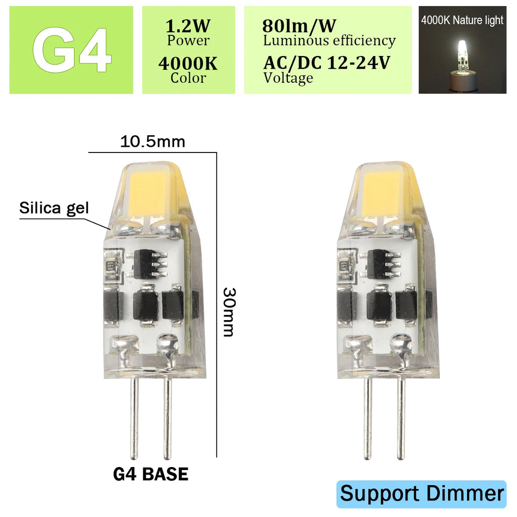 2pcs Mini G4 12V 24V LED Lamp Dimmable Light 3W COB Bulb AC DC 12V Lampada COB 360 Beam Lampada G4 COB Lights Replace Halogen