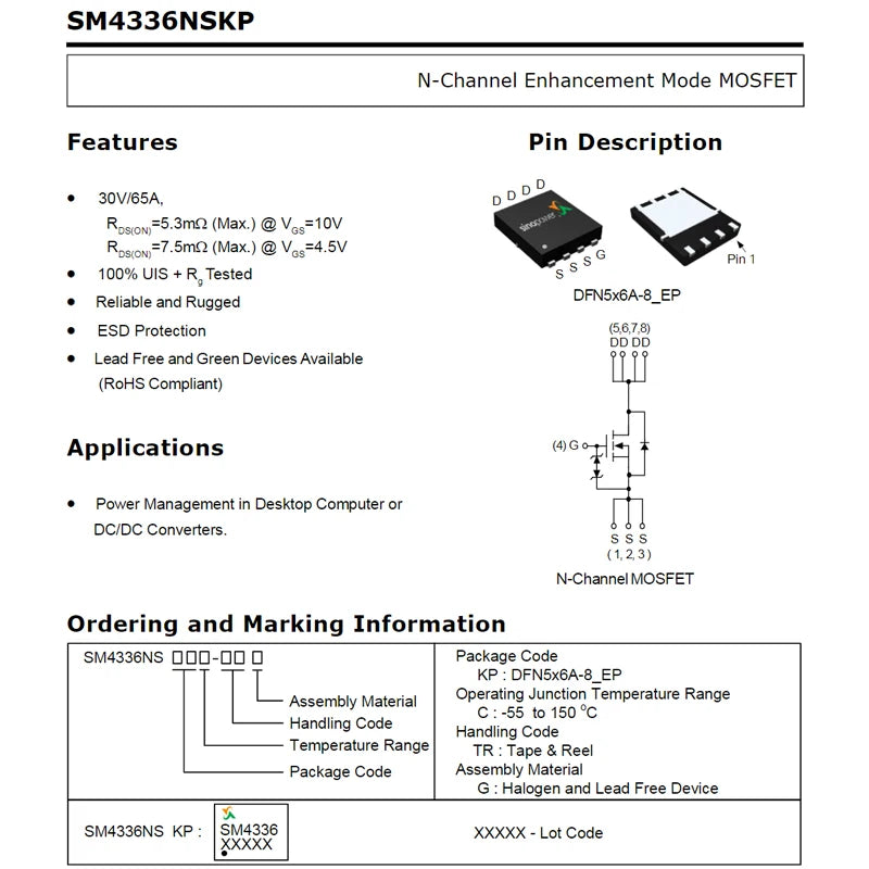 SM4336N SM4337 SM4364A SM4365N SM4370 SM4373NA SM4377N SM4378 4503NH 4504NH 4508NH N-Channel Enhancement Power Transistor MOSFET