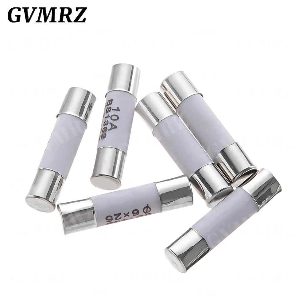 10PCS 6*25mm Ceramic Fuse 6*25 Ceramic insurance Tube 6X25MM 0.5A 1A 2A 3A 5A 6A 7A 8A 10A 15A 20A 25A 30A 250V RO57 Fuse BS1362